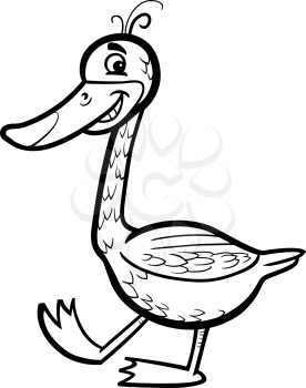 Black and White Cartoon Illustration of Funny Goose Farm Bird Character for Coloring Book