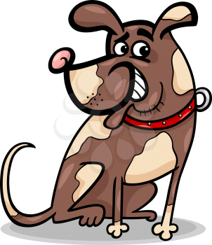 Cartoon Illustration of Funny Sitting Spotted Dog Character