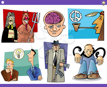 Illustration Set of Humorous Cartoon Concepts or Ideas and Metaphors with Funny Characters