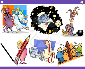 Illustration Set of Humorous Cartoon Concepts or Ideas and Metaphors with Funny Characters