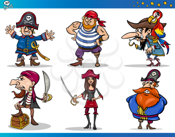 Cartoon Illustrations Set of Fairytale or Fantasy Pirates or Corsairs Mascot Characters