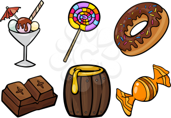 Cartoon Illustration of Sweet Food or Confectionery Candies Objects Clip Art Set