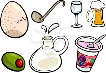Cartoon Illustration of Food and Drink Objects Clip Art Set