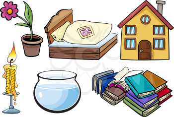 Cartoon Illustration of Household and Every Day Objects Clip Art Set