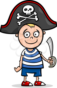 Cartoon Illustration of Cute Little Boy in Pirate Costume for Fancy Ball