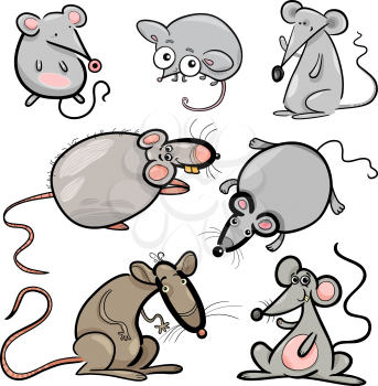 Cartoon Illustration of Cute Mice and Rats Rodents Set
