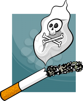 Cartoon Concept Illustration about Harmfulness of Smoking Cigarettes