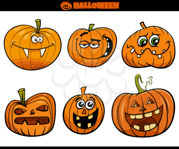 Cartoon illustration of Halloween pumpkins or Jack'o'lanterns comic characters