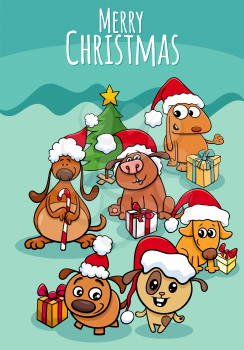 Cartoon illustration design or greeting card with puppies characters on Christmas time
