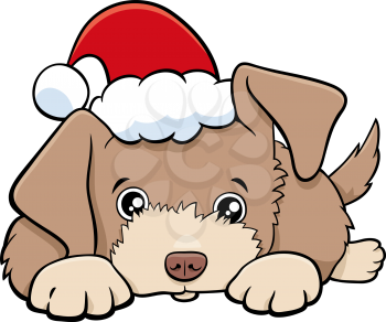 Cartoon illustration of dog or puppy animal character on Christmas time