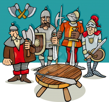 Cartoon Illustration of Legendary Knights of the Round Table