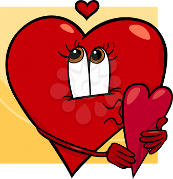 Cartoon Illustration of Happy Female Heart Character in Love with Valentine Card