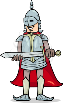 Cartoon Illustration of Knight in Armor with Sword