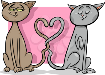 Valentines Day Cartoon Illustration of Funny Cats Couple in Love