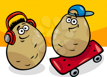 Cartoon Illustration of Funny Comic Young or New Potatoes Vegetable Food Characters