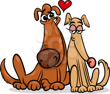 Valentines Day Cartoon Illustration of Funny Dogs Couple in Love