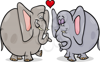 Valentines Day Cartoon Illustration of Funny Elephants Couple in Love