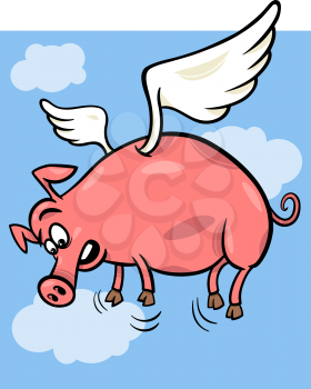 Cartoon Concept Illustration of When Pigs Fly Saying