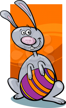 Cartoon Illustration of Easter Bunny with Big Paschal Egg