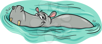 Cartoon Illustration of Happy Hippo Animal Character or Hippopotamus in the River
