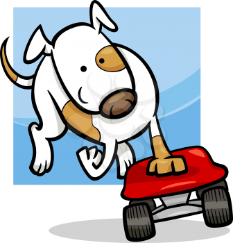 Cartoon Illustration of Funny Dog on the Skateboard