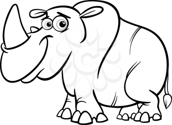 Black and White Cartoon Illustration of Cute Rhinoceros or Rhino Animal for Coloring Book