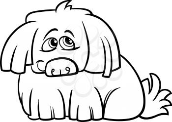 Black and White Cartoon Illustration of Cute Hairy Dog for Coloring Book
