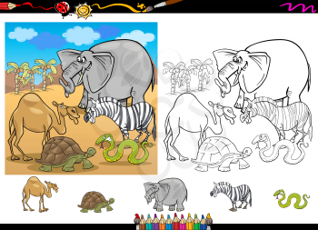 Cartoon Illustration of Funny Safari Wild African Animals Group for Coloring Book with Elements Set