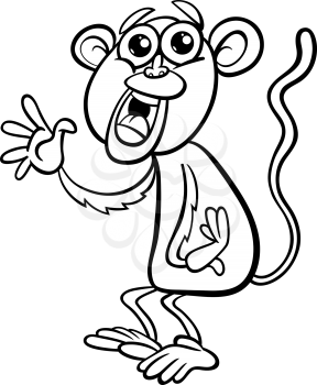 Black and White Cartoon Illustration of Funny Monkey Animal Character for Coloring Book