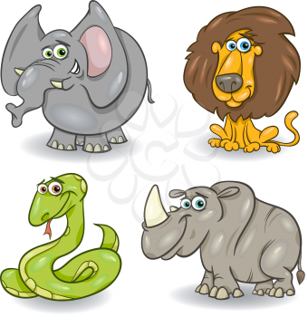 Cartoon Illustration of Cute Wild Animals Set