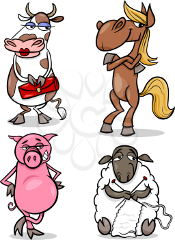 Cartoon Humor Illustration of Funny Farm Animals Set