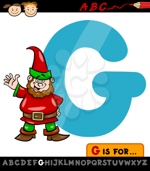 Cartoon Illustration of Capital Letter G from Alphabet with Gnome for Children Education