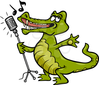 Cartoon Illustration of Funny Singing Crocodile Character