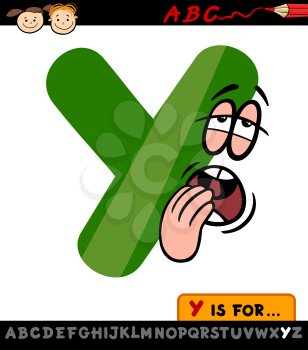 Cartoon Illustration of Capital Letter Y from Alphabet with Yawn for Children Education