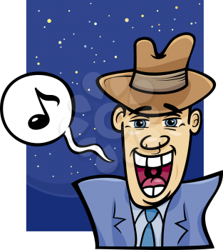 Cartoon Concept Illustration of Man in Hat Singing in the Night