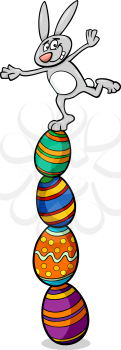 Cartoon Illustration of Cute Easter Bunny on Paschal Eggs