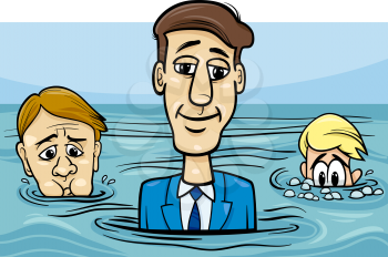 Concept Cartoon Illustration of Head Above Water Business Saying or Metaphor