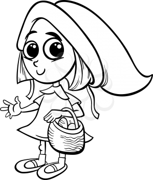 Black and White Cartoon Illustration of Cute Little Red Riding Hood Fairy Tale Character for Coloring Book