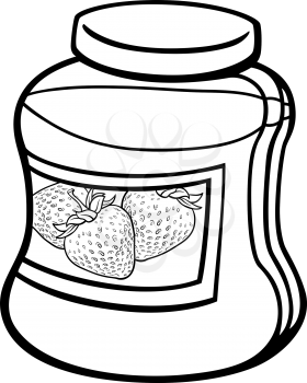 Black and White Cartoon Illustration of Strawberry Jam in a Glass Jar for Coloring Book