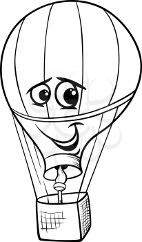 Black and White Cartoon Illustration of Funny Hot Air Balloon Comic Mascot Character for Coloring Book