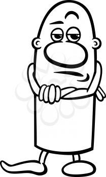 Black and White Cartoon Illustration of Funny Skeptical Guy Character for Coloring Book