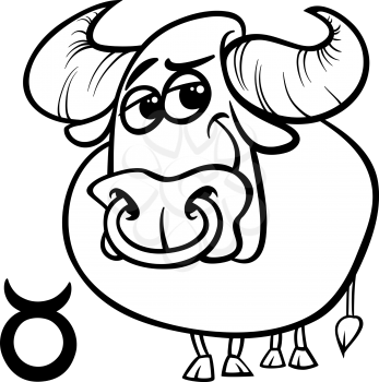 Black and White Cartoon Illustration of Taurus or The Bull Horoscope Zodiac Sign for Coloring Book
