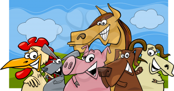 Cartoon Illustration of Farm Animals Livestock Characters Group
