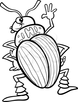 Black and White Cartoon Illustration of Funny Colorado Potato Beetle Insect Character for Coloring Book