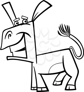 Black and White Cartoon Illustration of Funny Donkey Farm Animal for Coloring Book