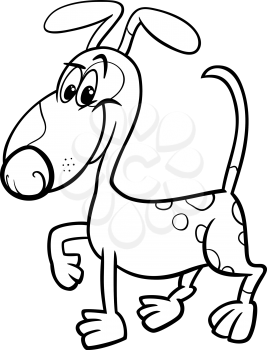 Black and White Cartoon Illustration of Funny Spotted Dog for Coloring Book
