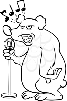 Black and White Cartoon Illustration of Funny Singing Bear Character for Coloring Book