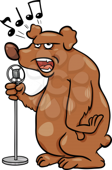 Cartoon Illustration of Funny Singing Bear Character