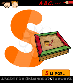 Cartoon Illustration of Capital Letter S from Alphabet with Sandbox for Children Education