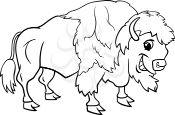 Black and White Cartoon Illustration of Funny Bison or American Buffalo Wild Animal for Coloring Book